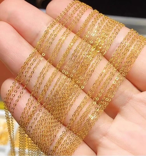 Reines 999 24K Gelbgold Glück länglich mit 18K dünnen O-Gliedern Halskette 18 Zoll Anhänger - Bild 3 von 12