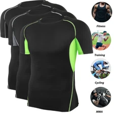 Mens Compression Athletic Workout Shirt Rash Guard Base Layer Top Tight Dry Vest
