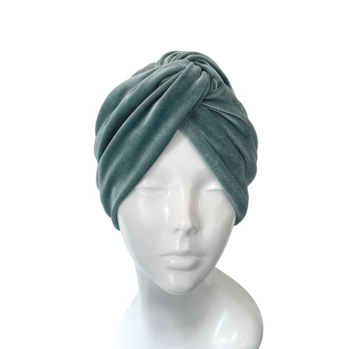 Pastel Mint 1940s Vintage Style Twist Turban Hat Soft Elastic Velvet Winter Head - Picture 3 of 13