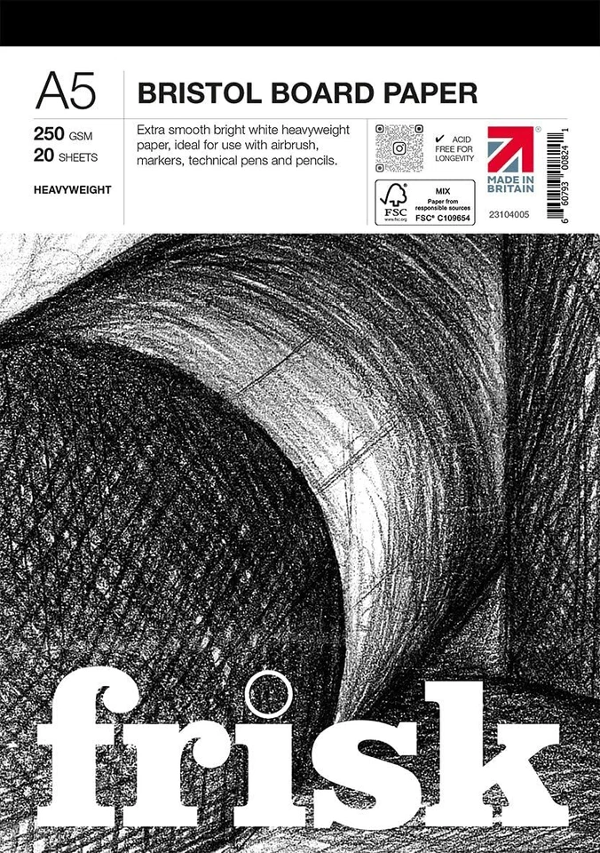 Frisk Bristol Board Pad - 20 sheets 250gsm Smooth Board - A5 - A4 - A3 - A2