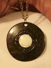 Lovely Speckled Coffee & Cream Raised Beaded Round Brasstone Pendant Necklace