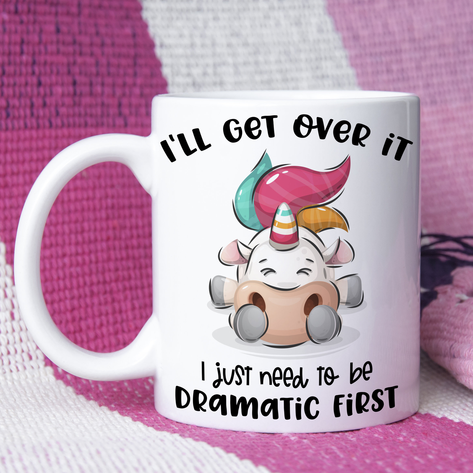 Humorous Dramatic Unicorn Coffee Mug Funny Gift Idea White Ceramic