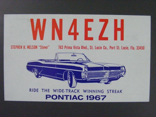 1967 Pontiac Catalina Convertible QSL Ham Radio Postcard WN4EZH Port St. Lucie - Picture 1 of 2