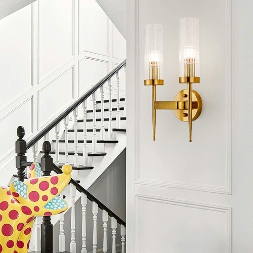 Apliques de Pared de Cristal y Lámpara Base Dorada, Moderno Cristal Llama Lujo Accesorios Luz - Imagen 26 de 30