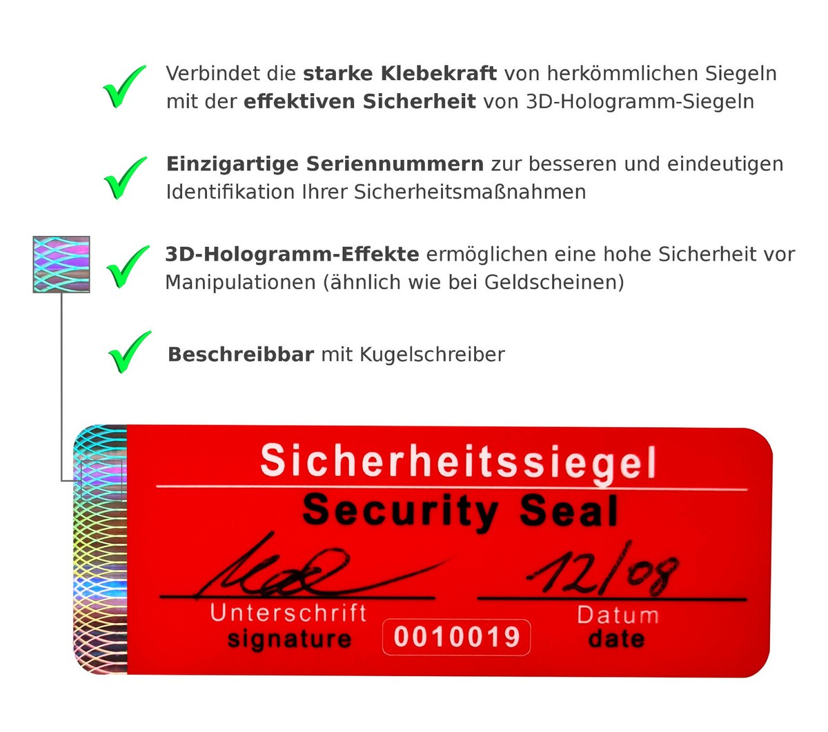 3D Hologramm Original Siegel 46x20mm Sicherheitssiegel Sicherheitslabel Etikett