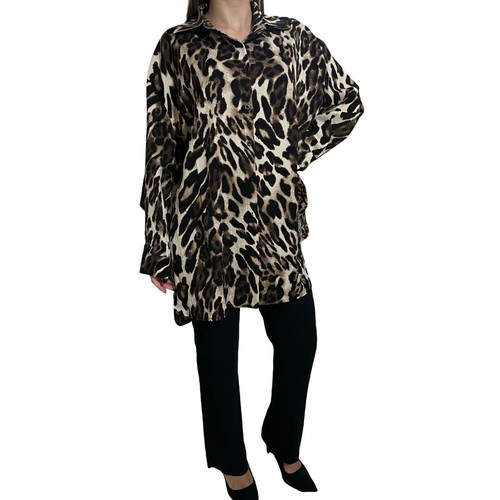 Camicia donna manica lunga fantasia maculata leopardata camicione camicetta XXL - Foto 5 di 22
