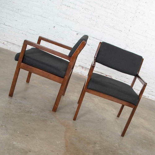 Modern Pair Black & Walnut Tone Wood Accent or Dining Armchairs by Haworth - Picture 3 of 12