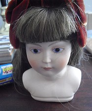 Vintage 1980s Porcelain Girl Doll Head and Shoulders 4 3/4" Tall
