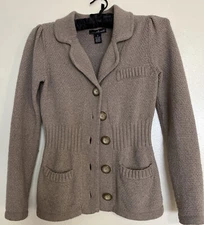 Willi Smith Size S Button Up Cardigan Sweater Angora Rabbit Hair Blend Beige Tan