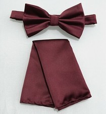 Men Dark Burgundy Butterfly Bow tie And Handkerchief Set Wedding Prom Christmas