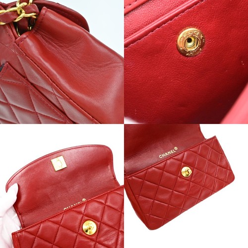 CHANEL CC Logo Mini Matelasse Chain Shoulder Bag Leather Red Vintage 310RF238 - Picture 11 of 19