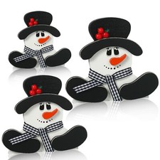 Suzile 3 Pcs Winter Snowman Table Decorations Wooden Snowman Centerpieces Blo...