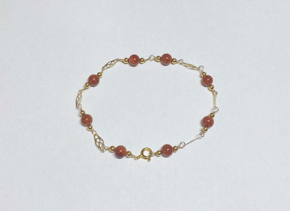 VENTURINA PARIS ゴールドカラー ブレスレット 14 Karat Yellow Gold Filled 6mm Brown Goldstone 