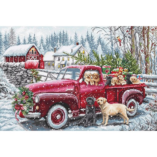 11CT Printed Full Embroidery Santa Car Dog Needlework DIY Cross Stitch Kits AU