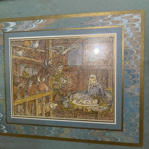 Nativity Hand-colored Etched Print Jesus Christmas Gold Gilt Gesso Frame 6x7” - Picture 9 of 13