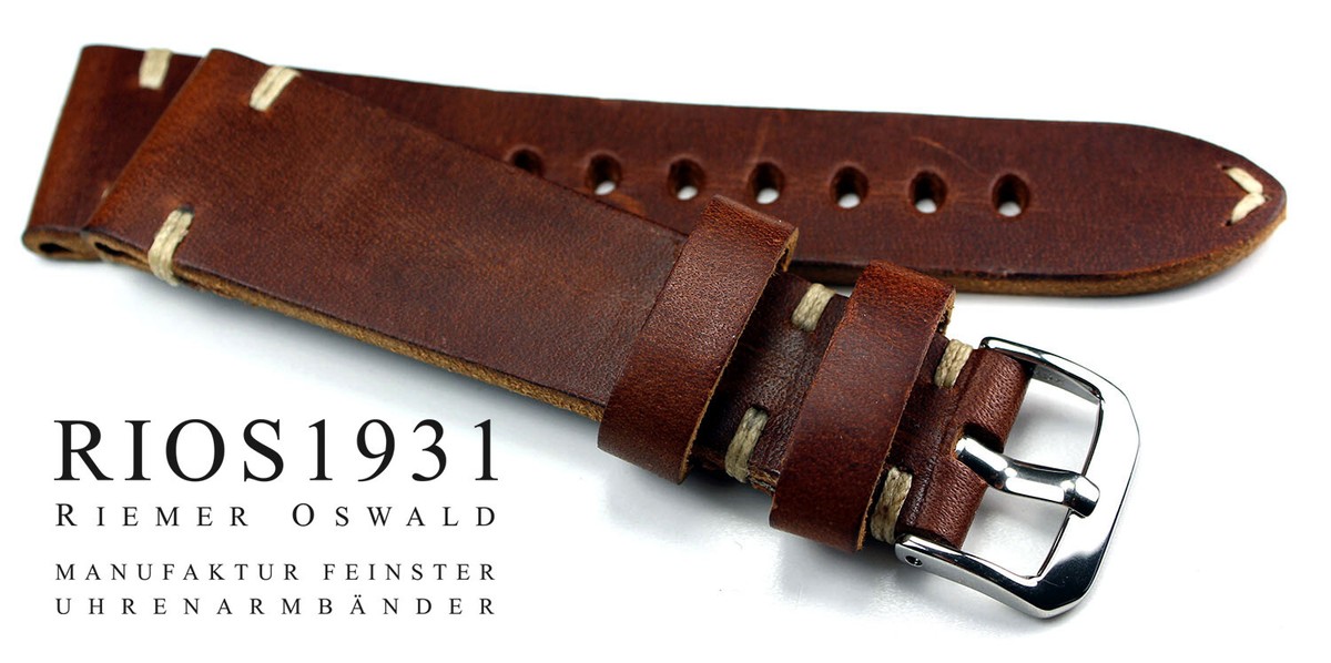 RIOS 1931, Cinturino Per Orologio Da Uomo, In Pelle, In Stile Vintage, 18 Mm, Colore: Marrone Scuro - Foto 8