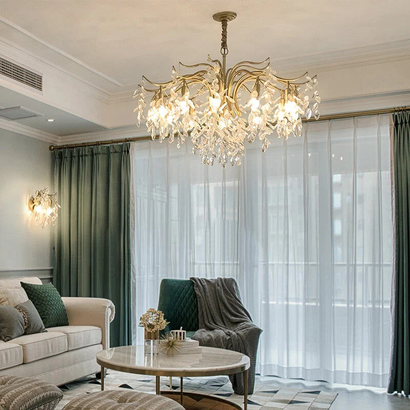 Modern Gold Branches Crystal Chandelier Luxury Living Room Pendant Lamp Light