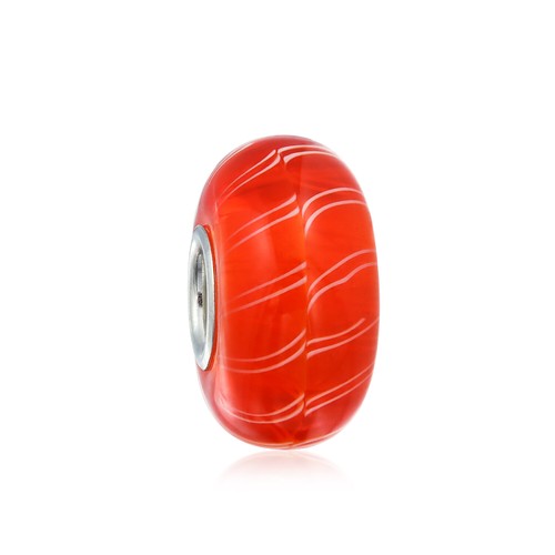Orange Candy Cane Stripe Murano Glass Bead Charm .925 Sterling Silver - 第 1/2 張圖片
