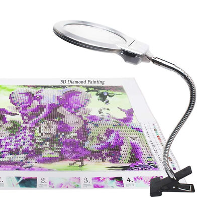 Magnifying Glass LED Lamp, Lighted Magnifier with Stand & Clamp for Desk, Sewing