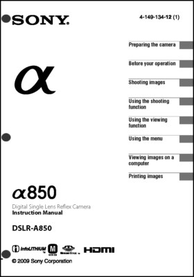 Sony DSLR Alpha A850 Digital Camera User Guide Instruction Manual | eBay