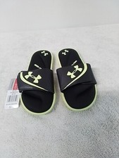 Size 4 Youth Under Armour 3022728 Ignite VI 4D Foam Slides Black/Yellow Sandals