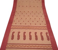 Sushila Vintage Brown Hand Woven Saree 100 Pure Cotton Floral Sari Craft Fabric