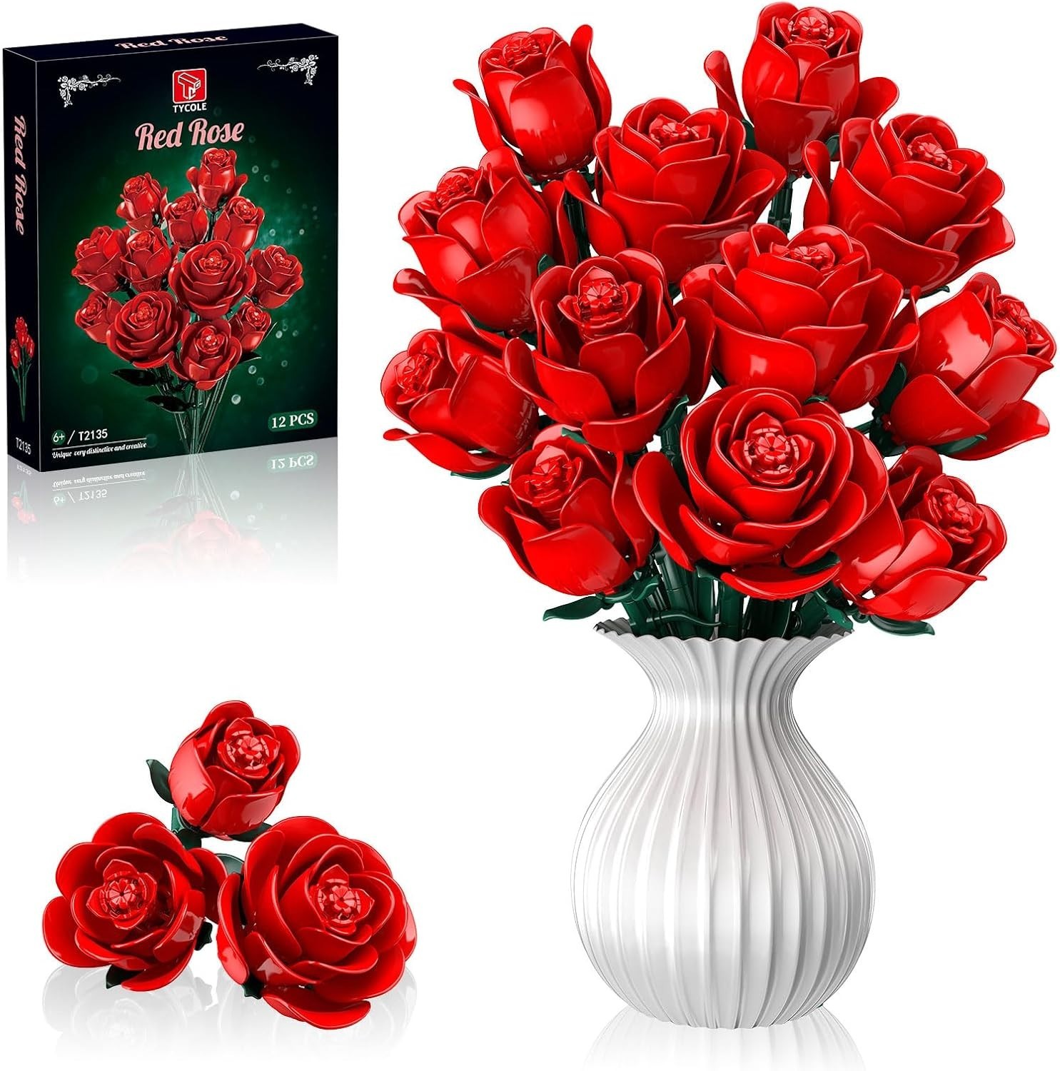 Bouquet de roses rouges blocs de construction en briques ABS haute précision