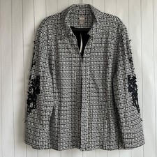 Chicos size 4 20/22 Ponte jacket black white lace aplique sleeves artsy NEW