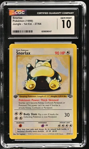 Snorlax 1999 Pokemon Jungle 1st Edition CGC 10 #27
