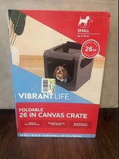 Vibrant Life Folding Soft Dog Crate, 3-Door Pet Kennel, 26", Gray