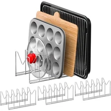 Stainless Steel Pot Lid Organizer Rack 3 Pack with Anti Slip Silicone Mat for