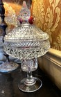 2 PC Cut Crystal Clear Stemmed Stem Covered Candy Dish w/ LID Glass — photo 4