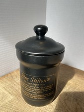 Vintage London Pottery | Blue Stilton Cheese Storage Jar | Black Ceramic Keeper