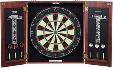 Dart Board Cabinet Set, Multiple Styles Ready-To-Play Bundle Official Size, Stee