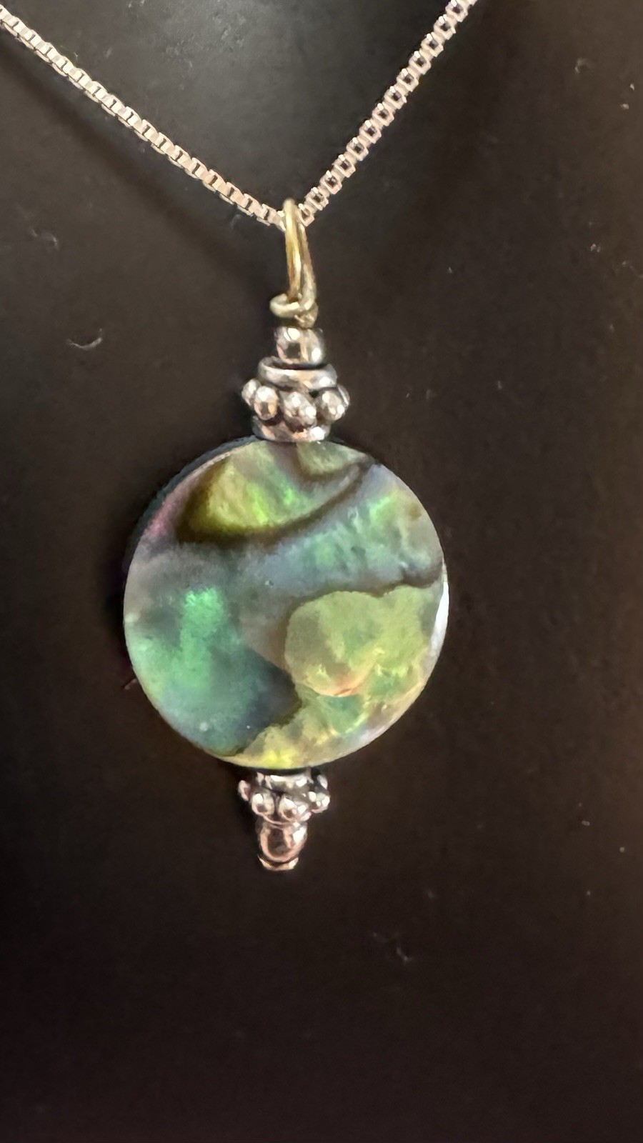 Sterling Silver 925 Abalone Pendant~Gorgeous Blue/Green Shell~18”Chain Included~