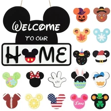 Cute Mouse Interchangeable Seasonal Welcome Door Sign for Front Door Decor, I...