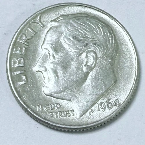 1964 Roosevelt Silver Dime 90% Silver 10c AU About Uncirculated Details #4386