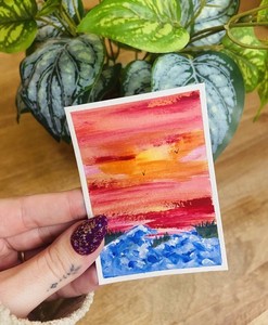 ACEO Original Art Miniature Card Landscape Gouche waterfront -Andrea baker