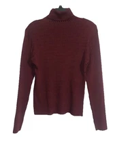 VTG Carlisle Womens XL Long Sleeve Silk Knit Rib Turtleneck Sweater Top Burgundy