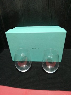 Tiffany & Co Tumbler Set of 2 Crystal White Wine Glasses Stemless