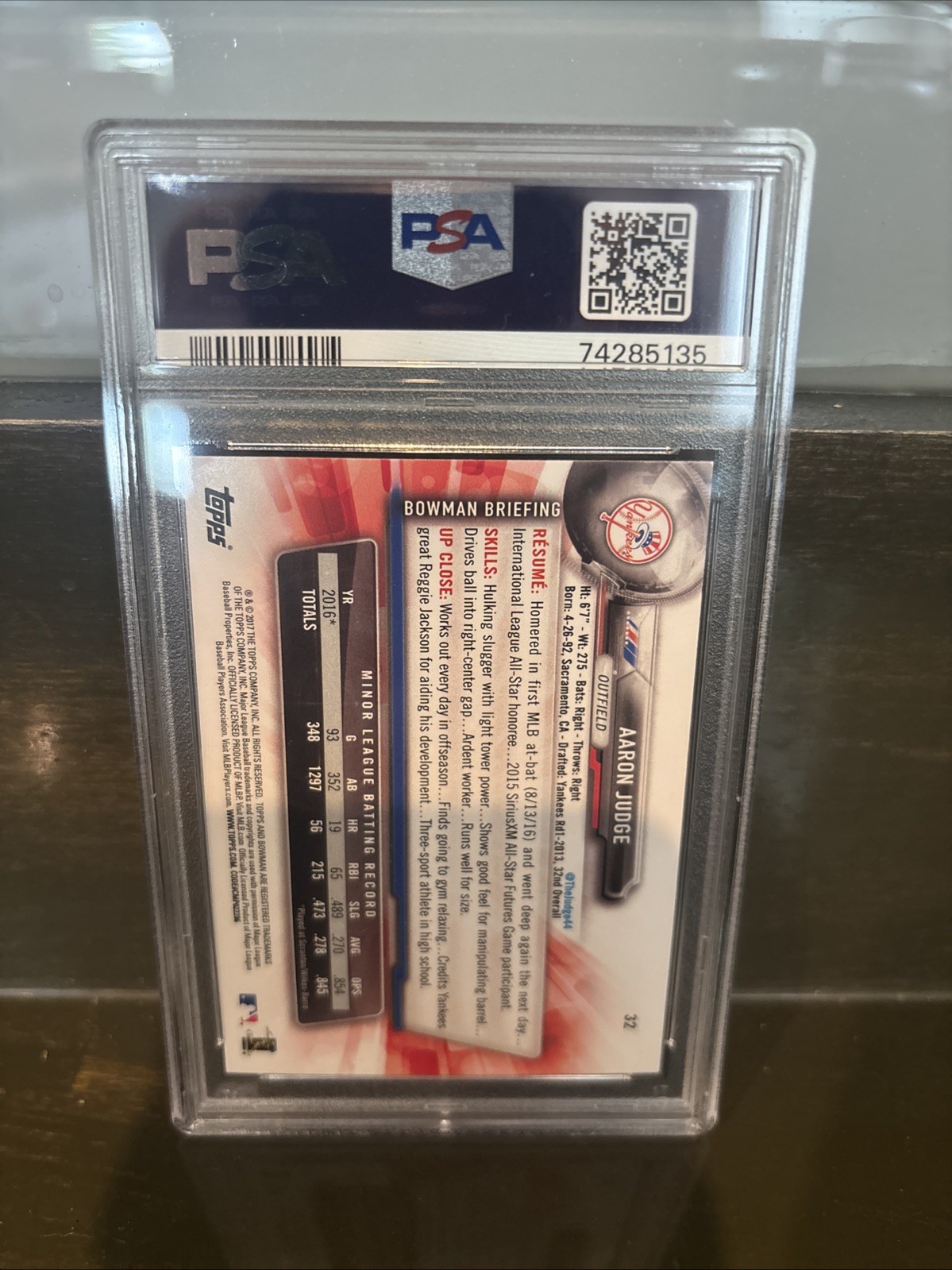 2017 BOWMAN AARON JUDGE  #32 PSA 10 view 2