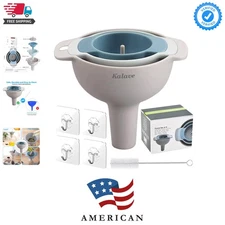 3-Sizes BPA-Free Kitchen Funnels Set with Detachable Strainer & Storage Hooks