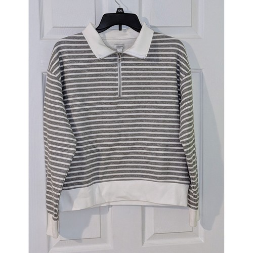 J.Crew gestreiftes Sweatshirt mit halbem Reißverschluss und Kragen grau weiß Pullover Oberteil neu mit Etikett $ 98 - Bild 3 von 10