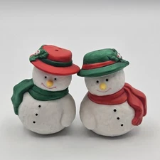 Little Bisque Porcelain Snowmen Salt And Pepper Shaker Set