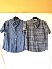 2-Pk Club Room & Jack Oneill Young Mens Button-up Cotton Shirts, Blue+Gray Sz M