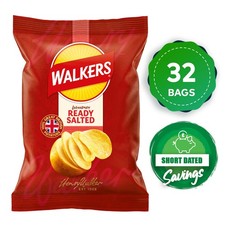 Walkers Crisps Ready Salted Lunch Snack Pack of 32 x 32.5g Short Dated