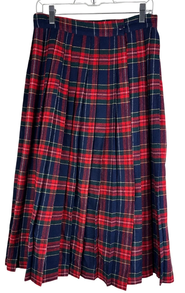 Vtg Worthington Maxi Skirt 12 Large Tartan Plaid WOOL Red Blue Green Pleated M - Image 2 of 4