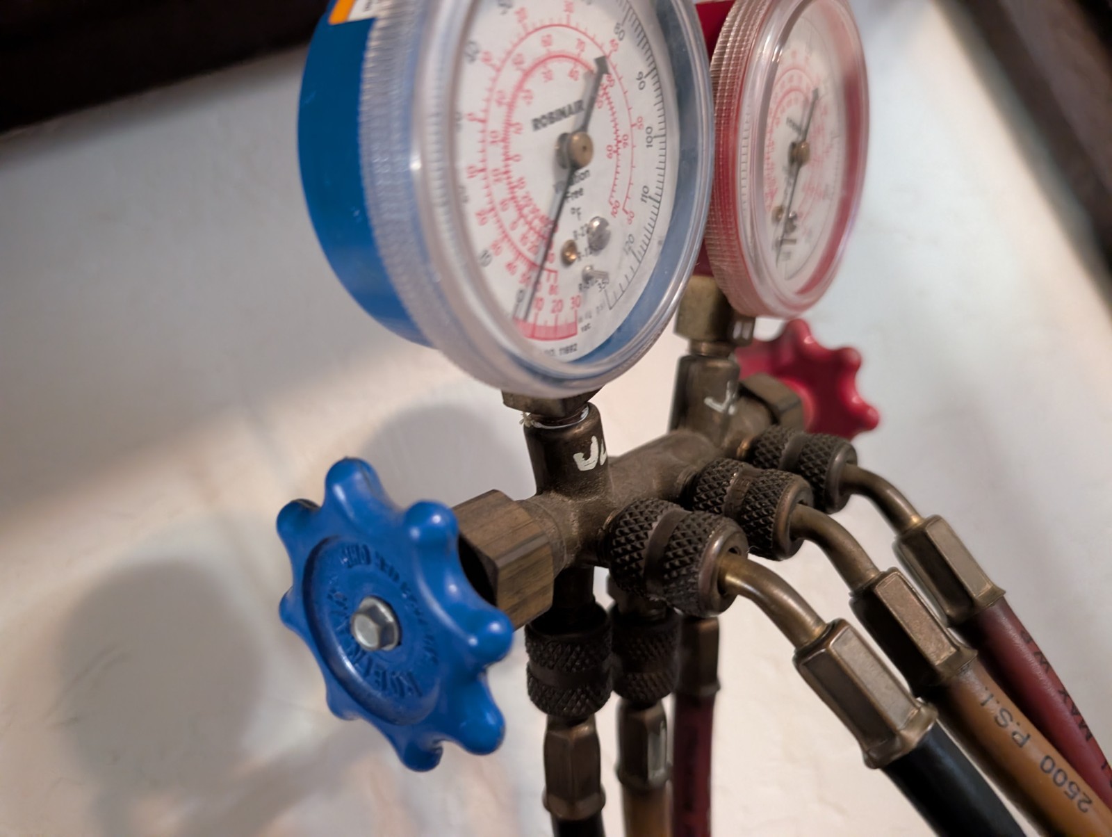 Vintage Robinair Side-Wheel Exhaust Manifold A/C HVAC Gauge Set R22 R502 w/Hoses