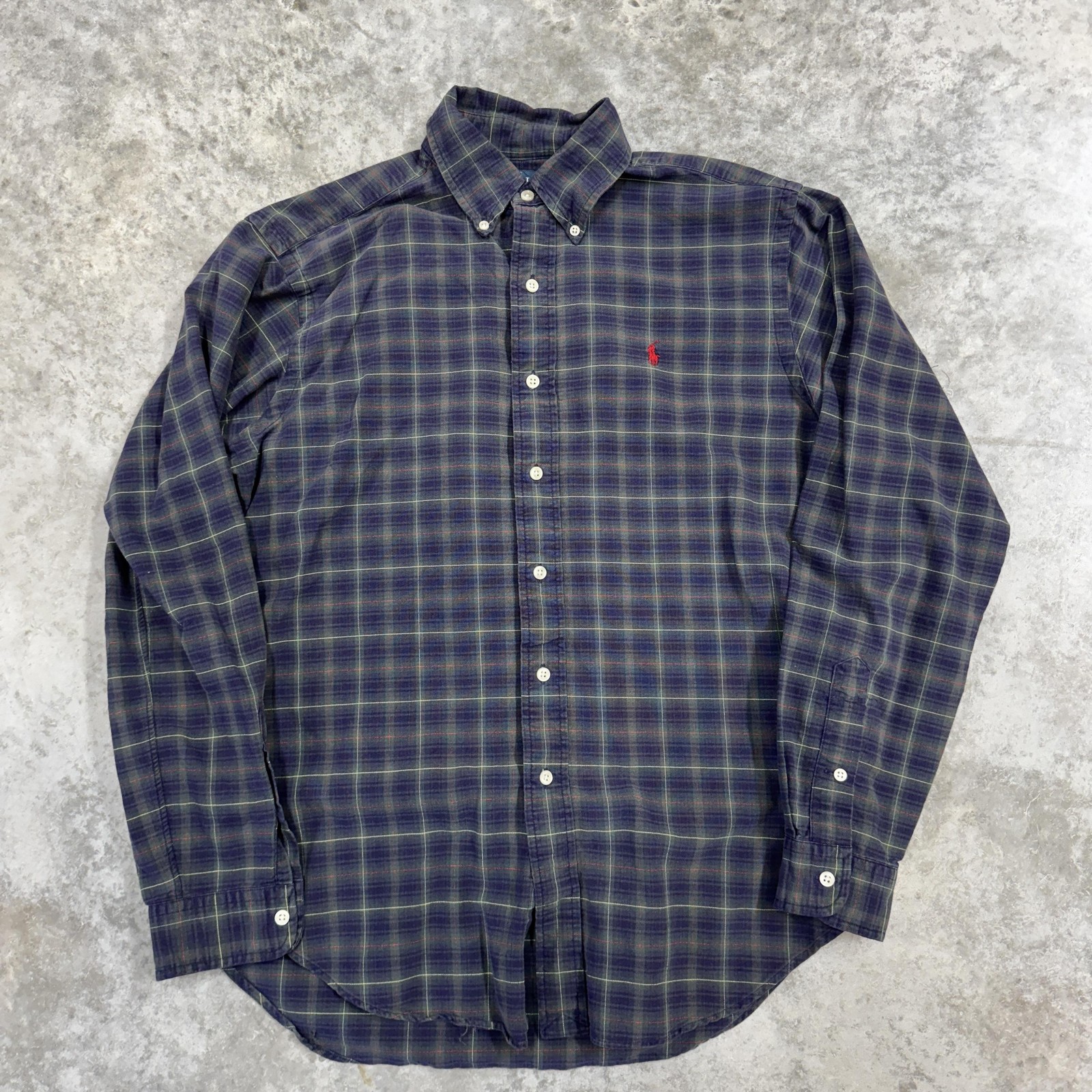 Ralph Lauren Shirt Mens Medium Blue Green Plaid Button Down Long Sleeve Casual