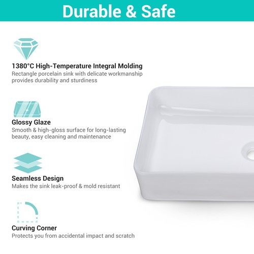 Rectangle Bathroom Countertop Vessel Sink & Gold Mixer Faucet Set w/Pop Up Drain - Picture 2 of 11